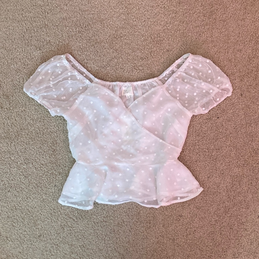 White Wrap Ruffled Peplum Blouse Short Sleeve